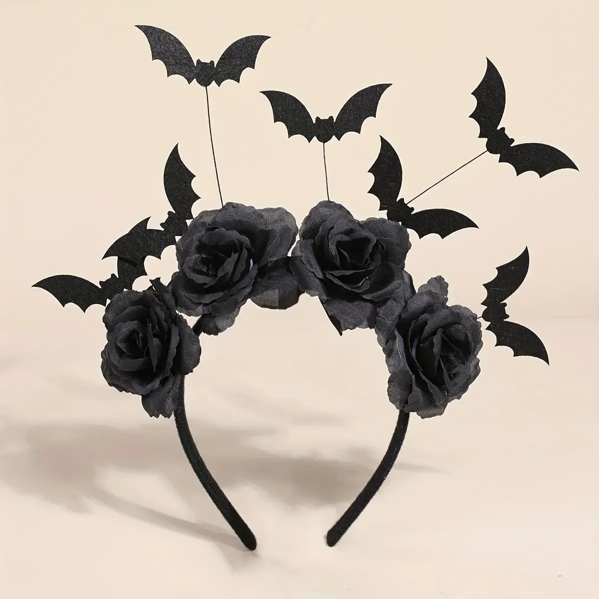 Halloween Witch Hat Headband – Gothic Bat & Black Flower Hair Accessory