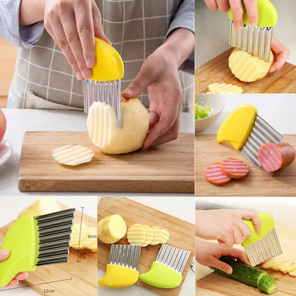 Stainless Steel Crinkle Cutter – Wavy Vegetable, Fruit & French Fry Slicer