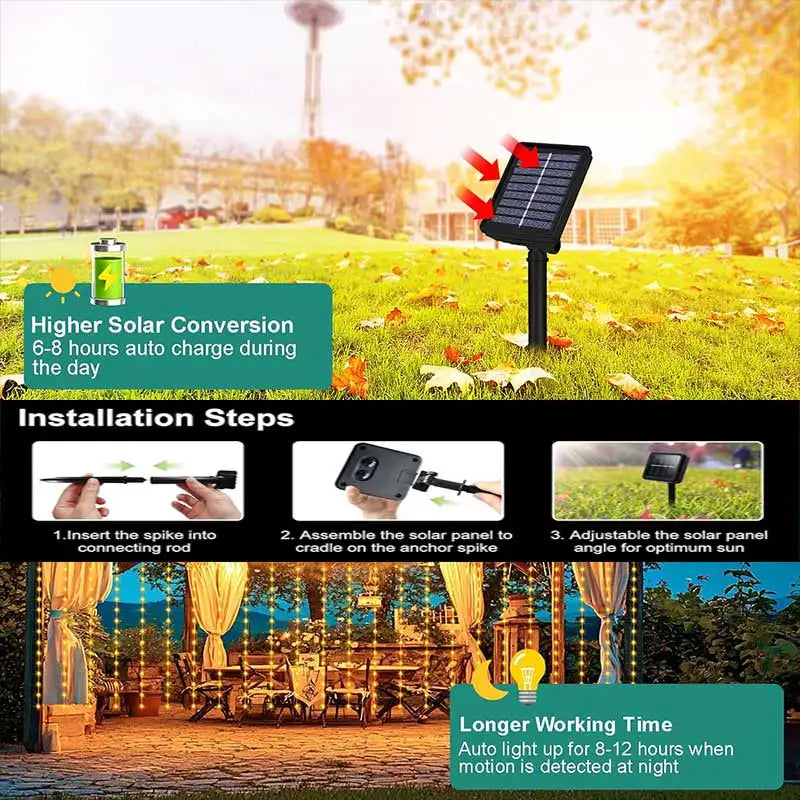 Solar LED Curtain Fairy Lights – Waterproof Outdoor String Lights for Garden & Home Décor