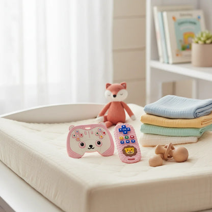 2-Piece Silicone Baby Teether Set – Bear Game Controller & Lion Remote