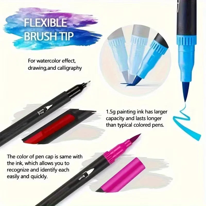 Double-Ended Watercolour Marker 24 Set – Dual Tip Art Pens for Drawing & Crafts