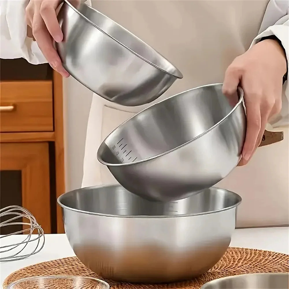 Stainless Steel Mixing Bowls with Measurement Markings – 1 or 3-Piece Kitchen Baking Bowl Set