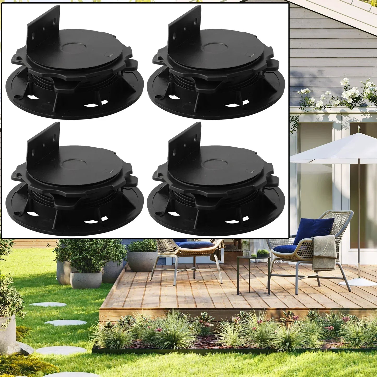 Adjustable Decking Support Pedestals (4pcs) – Leveling Base for Outdoor Flooring