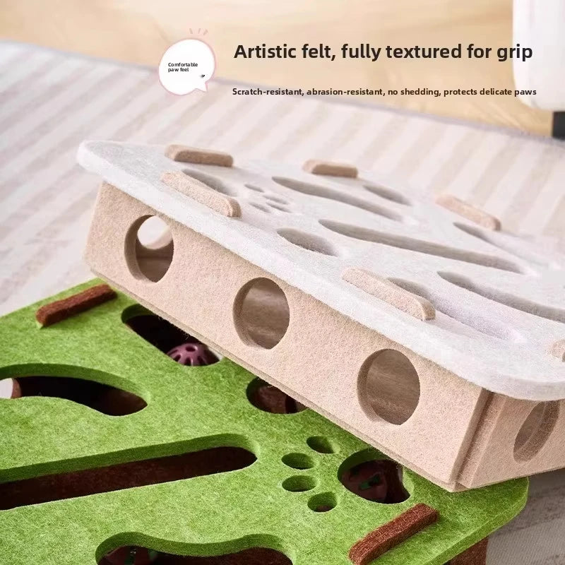 Interactive Cat Puzzle Toy – Felt Play Box with Ball Track & Scratcher