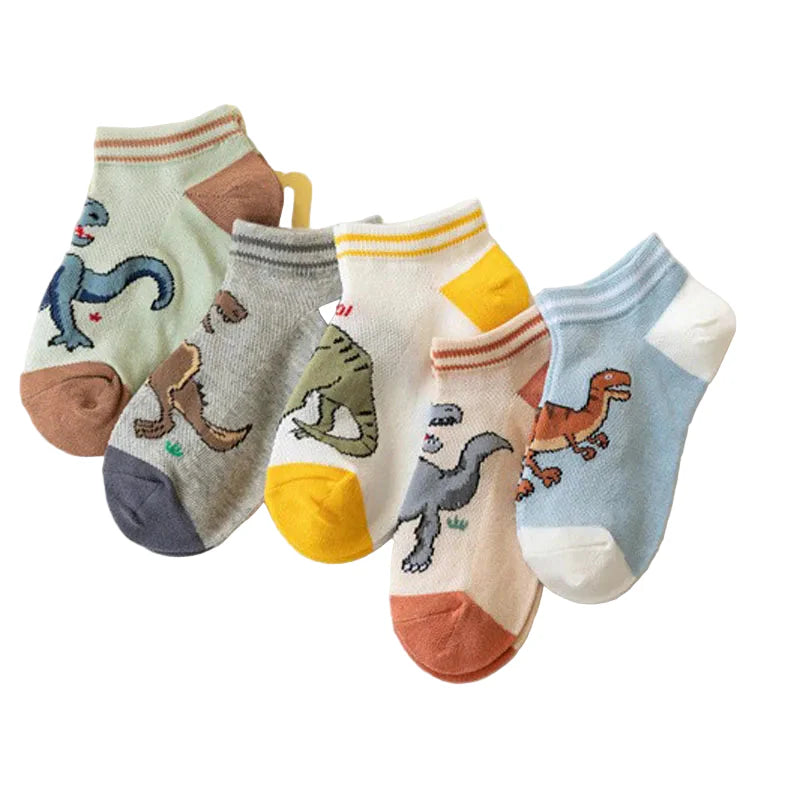 5 Pairs Boys' Dinosaur Socks – Soft & Breathable (4 sizes available)