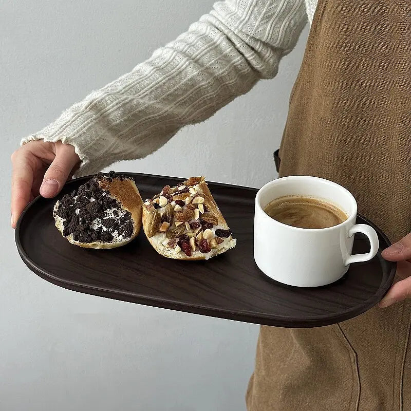 Walnut Wood Grain Oval Serving Tray – Coffee, Snacks & Dessert Platter
