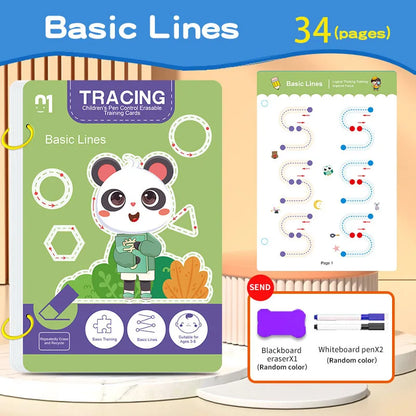 34-Page Reusable Magic Tracing Workbook – Drawing & Pen Control Practice Book