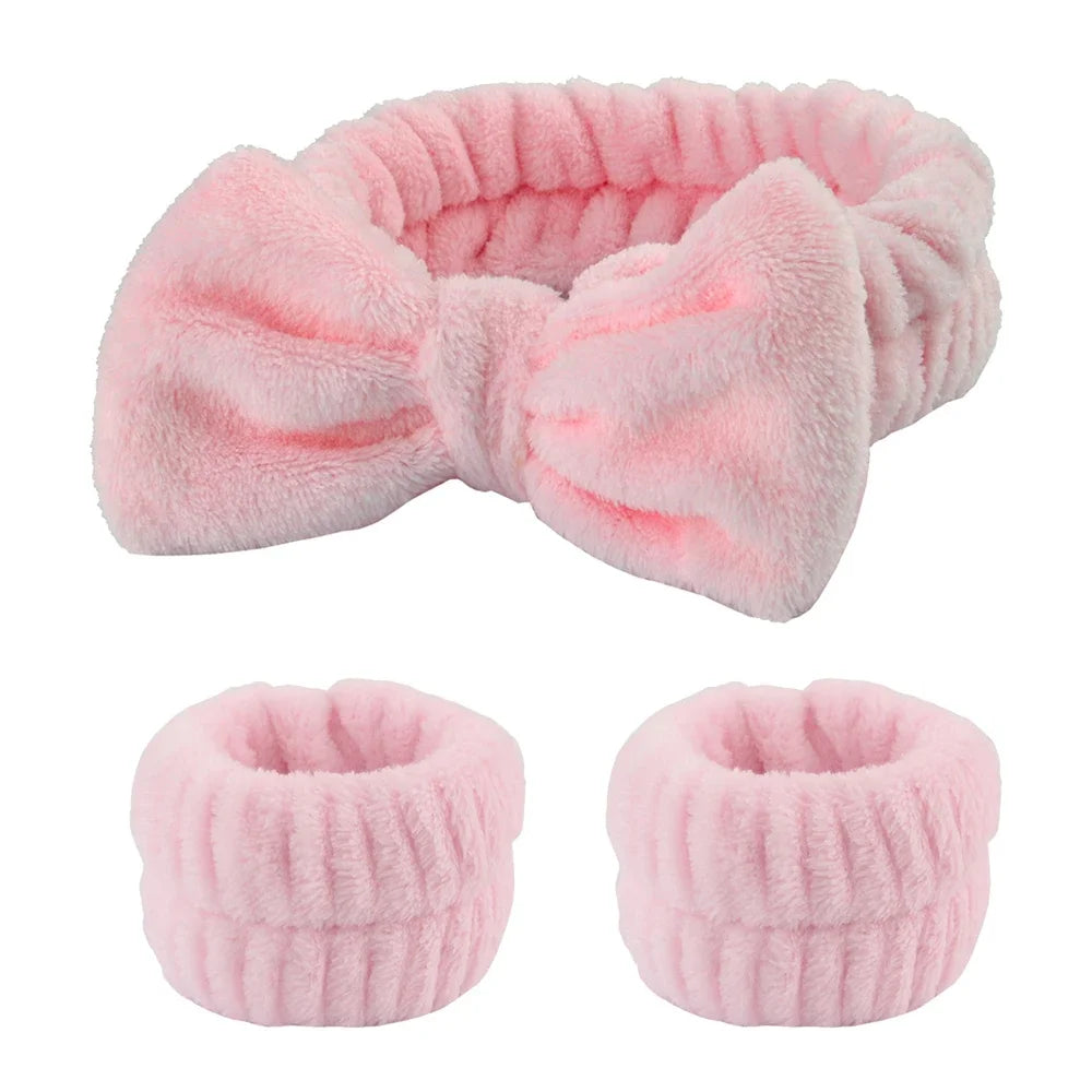 3-Piece Spa Headband & Wristband Set – Soft Absorbent Face Washing & Skincare Accessories