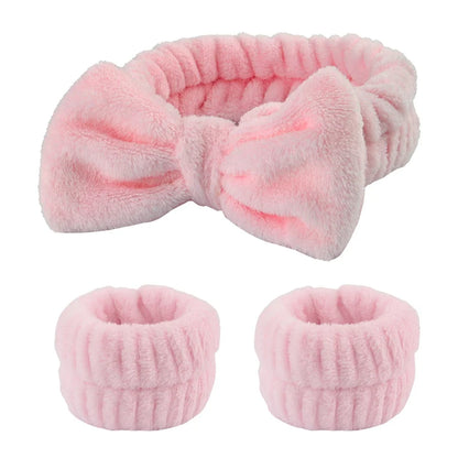 3-Piece Spa Headband & Wristband Set – Soft Absorbent Face Washing & Skincare Accessories