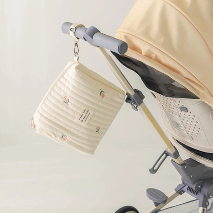 Embroidered Mummy Baby Essentials Bag – Zippered Nappy & Stroller Storage Pouch