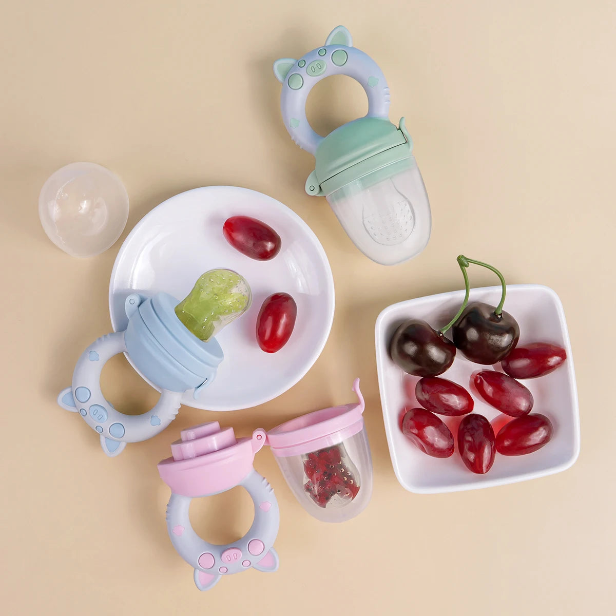 4-Pack Silicone Baby Fruit Feeder & Teether Set – Food Grade Feeding Pacifiers