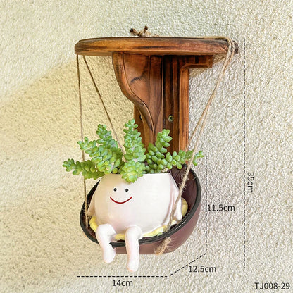 Happy Face Swing Planter – Whimsical Hanging Resin Succulent Pot