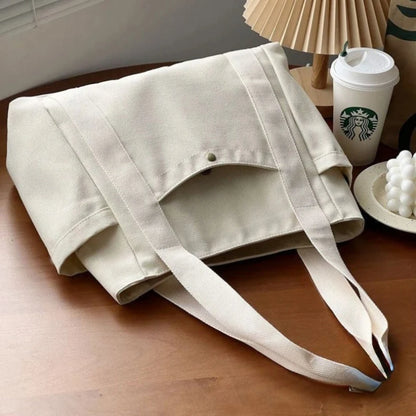 Large Capacity Canvas Tote Bag – Zip-Up Shoulder Bag for Work, Study & Shopping
