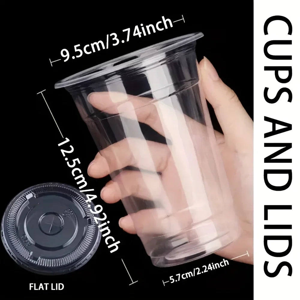 50-Pack Disposable Cold Drink Cups with Lids – Iced Coffee & Smoothie Cups