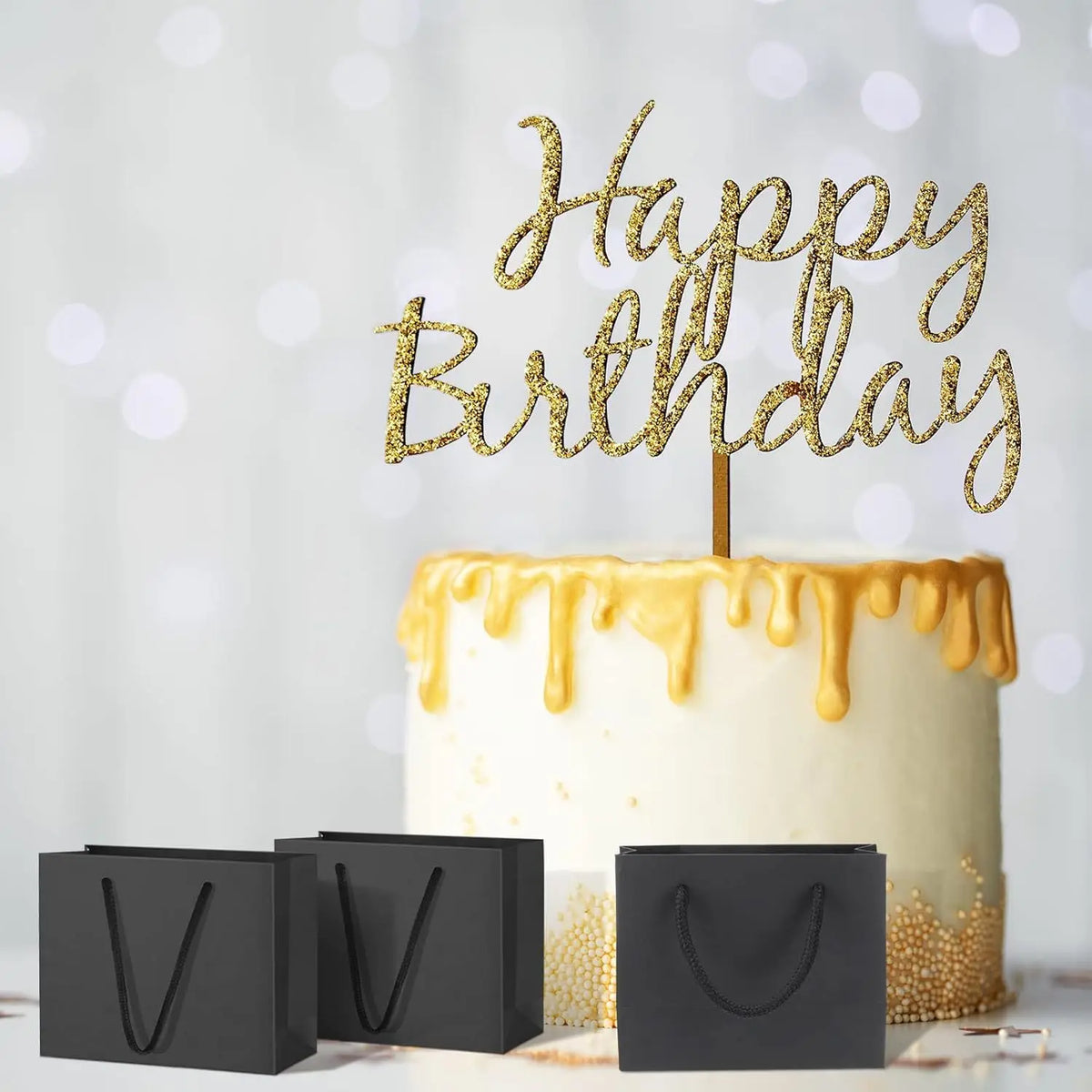 10 Pack Black Paper Gift Bags with Rope Handles – Small Boutique & Party Gift Bags (12 × 6 × 10cm)