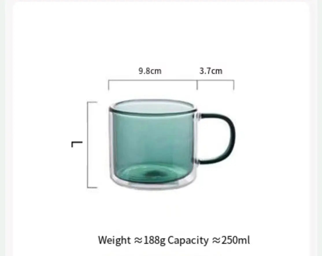 250ml Double Wall Glass Coffee Mug – Heat-Resistant Borosilicate Cup with Handle