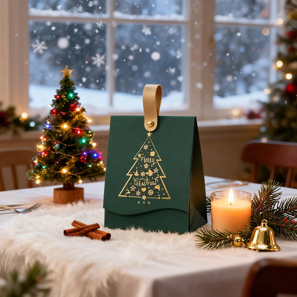 12-Pack Christmas Gift Boxes with Gold Handles – Festive Christmas Tree Gift Packaging