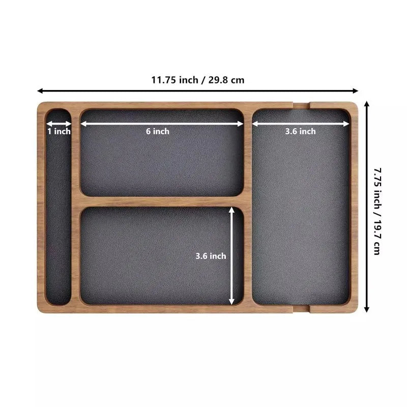 Wooden Desktop Organiser Tray with 4 Compartments – Desk & Accessories Storage Box