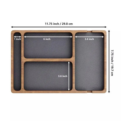 Wooden Desktop Organiser Tray with 4 Compartments – Desk & Accessories Storage Box