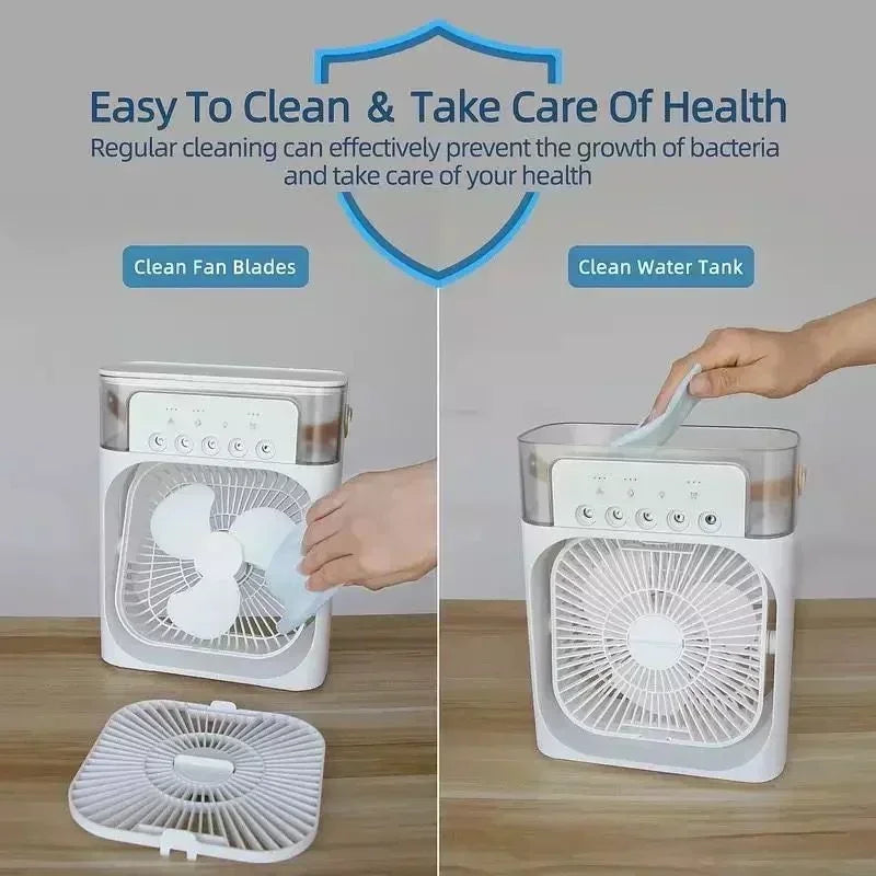 3-in-1 Portable Air Cooler Fan with Humidifier & LED Light (USB)