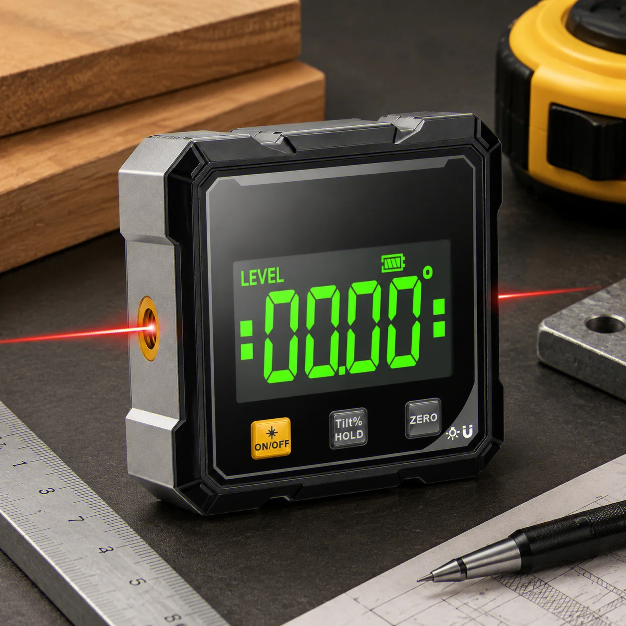 Digital Angle Gauge with Dual Laser – Rechargeable Magnetic Inclinometer & Electronic Protractor