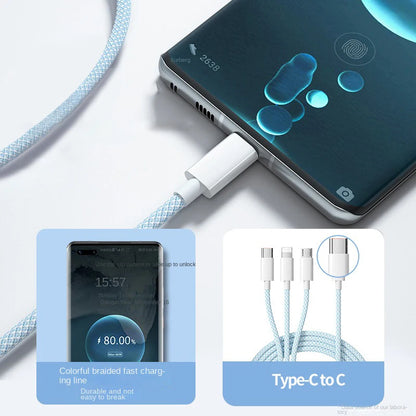 3-in-1 Fast Charging Cable – USB-A to USB-C, Lightning & Micro USB (Up to 100W)