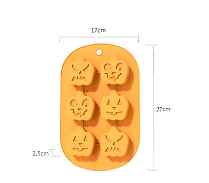 Halloween Silicone Baking Mould – Pumpkin, Ghost, Bat & Witch Hat Shapes