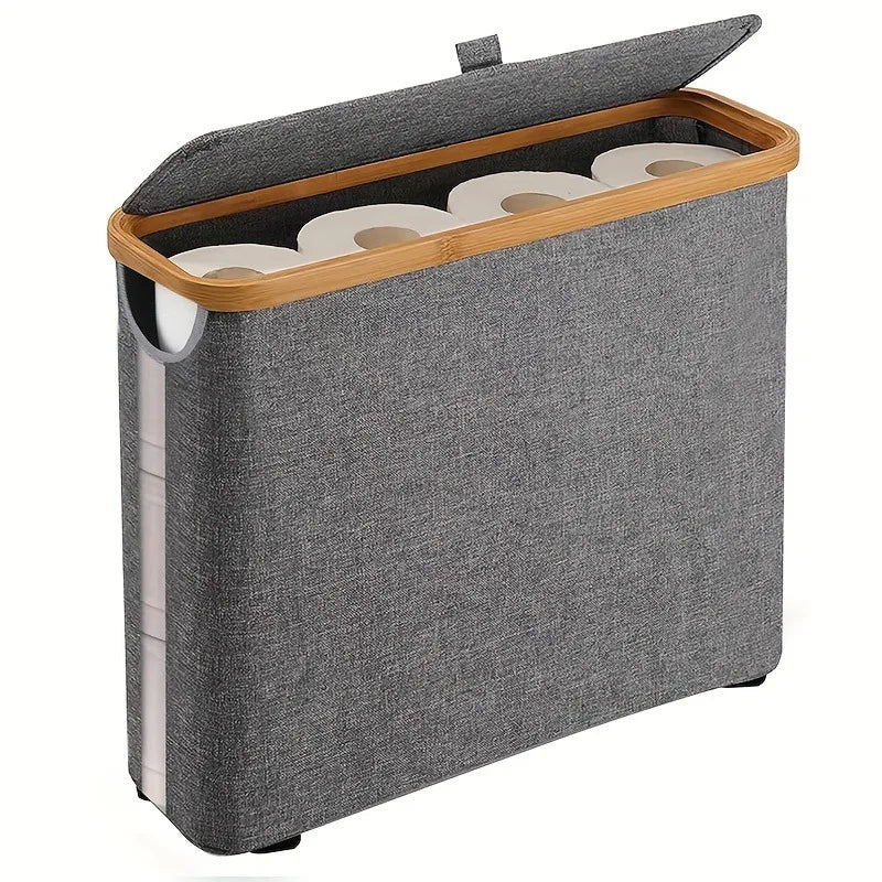 Toilet Paper Storage Basket – Fabric Bathroom Organiser with Lid & Window