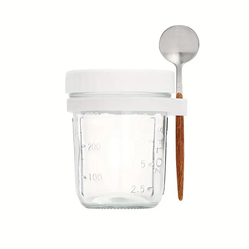 Overnight Oats Glass Cup with Lid & Spoon – 350ml Breakfast Jar