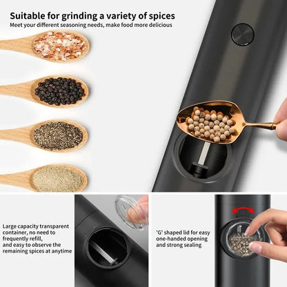 Automatic Gravity Salt & Pepper Grinder – LED Light Adjustable Mill