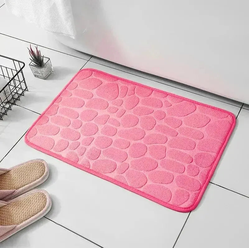 Embossed Memory Foam Bath Mat – Non-Slip Pebble Floor Rug for Bathroom & Home