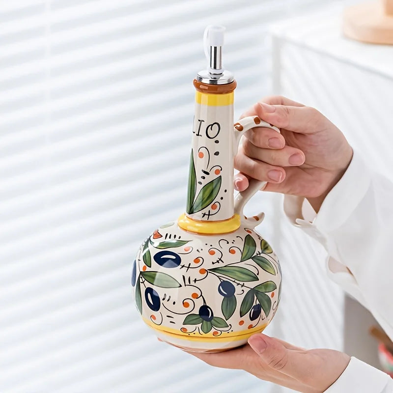 Embossed Ceramic Olive Oil & Vinegar Dispenser 750ml