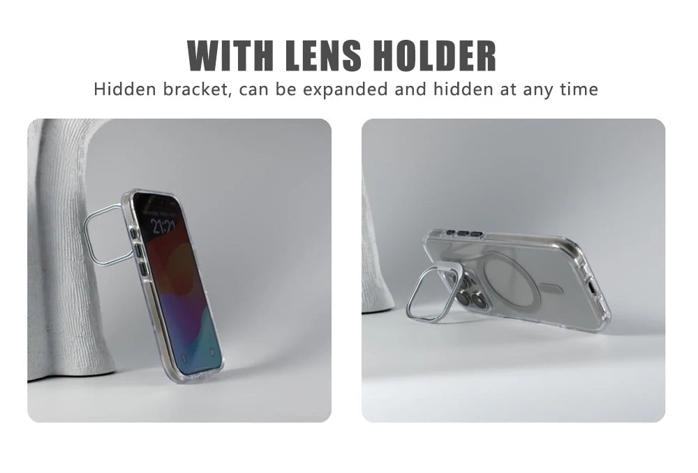 iPhone MagSafe Clear Bumper Case – Shockproof with Stand & Lens Protection