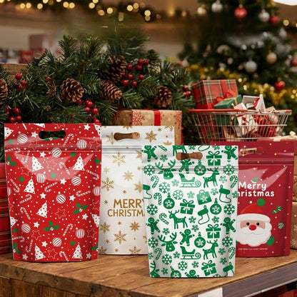 50-Pack Resealable Christmas Gift Bags – Santa Zip Lock Treat Bags with Handles
