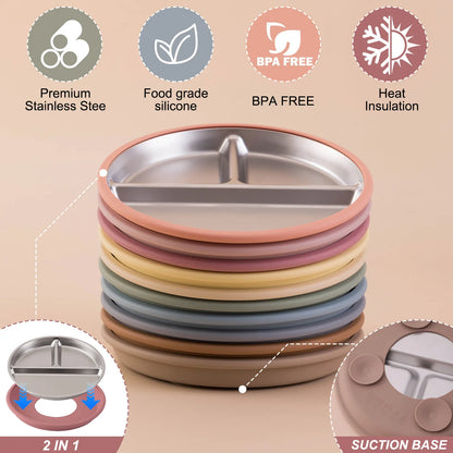 Stainless Steel Baby Suction Plate – Detachable Silicone Non-Slip Feeding Dish