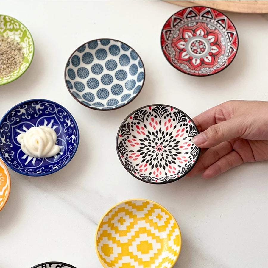 Bohemian Ceramic Condiment Dish Set – Sauce, Soy & Dipping Bowls (6 or 10 Piece Set)