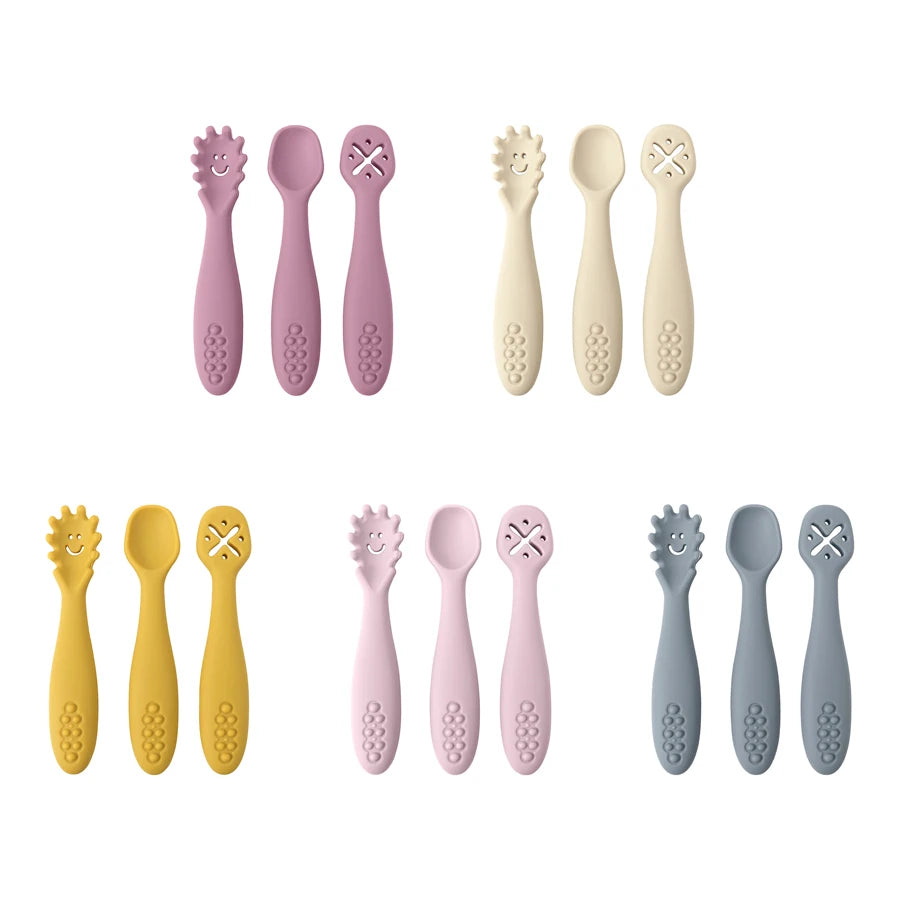 3-Piece Silicone Baby Learning Spoon Set – Self-Feeding & Weaning Utensils