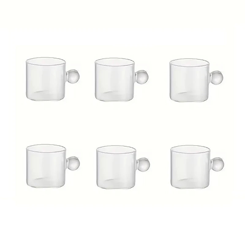6-Piece Glass Espresso Cup Set with Ball Handles – 100ml Mini Coffee Cups