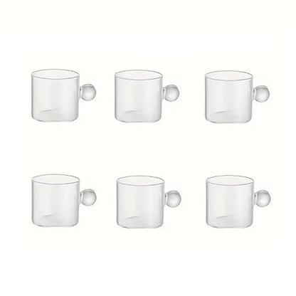 6-Piece Glass Espresso Cup Set with Ball Handles – 100ml Mini Coffee Cups