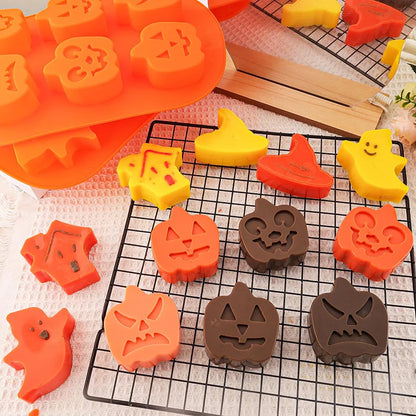 Halloween Silicone Baking Mould – Pumpkin, Ghost, Bat & Witch Hat Shapes