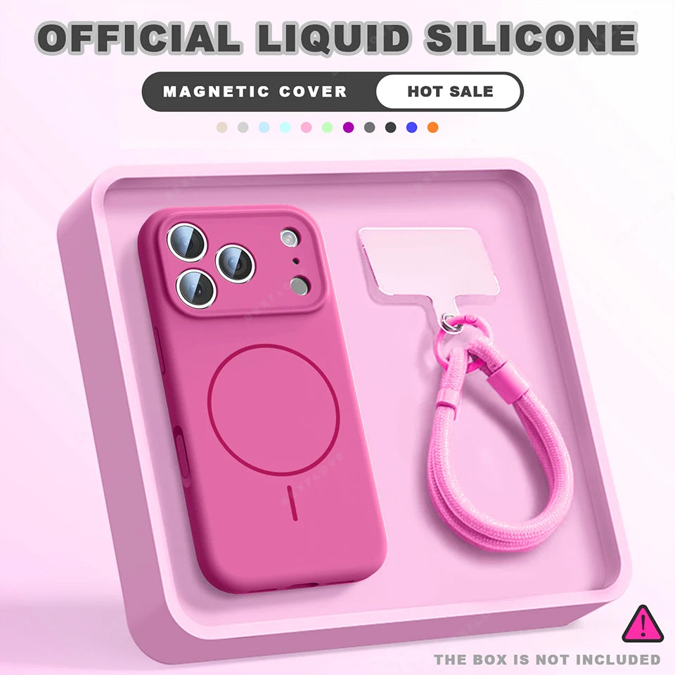 MagSafe Silicone Case with Wrist Strap – Magnetic Lanyard Cover for iPhone