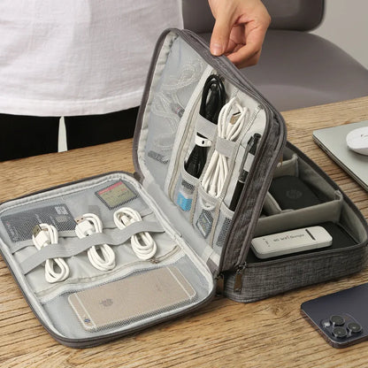 3-Layer Electronics Travel Organiser Bag – Waterproof Cable & Gadget Storage Case