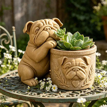 Bulldog Flower Pot – Cute Dog Planter & Desktop Ornament