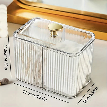 Clear Acrylic Makeup Organiser with Lid – Ribbed Cotton Swab & Cosmetic Storage Box