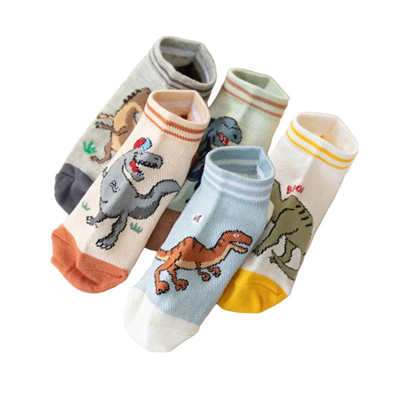5 Pairs Boys' Dinosaur Socks – Soft & Breathable (4 sizes available)