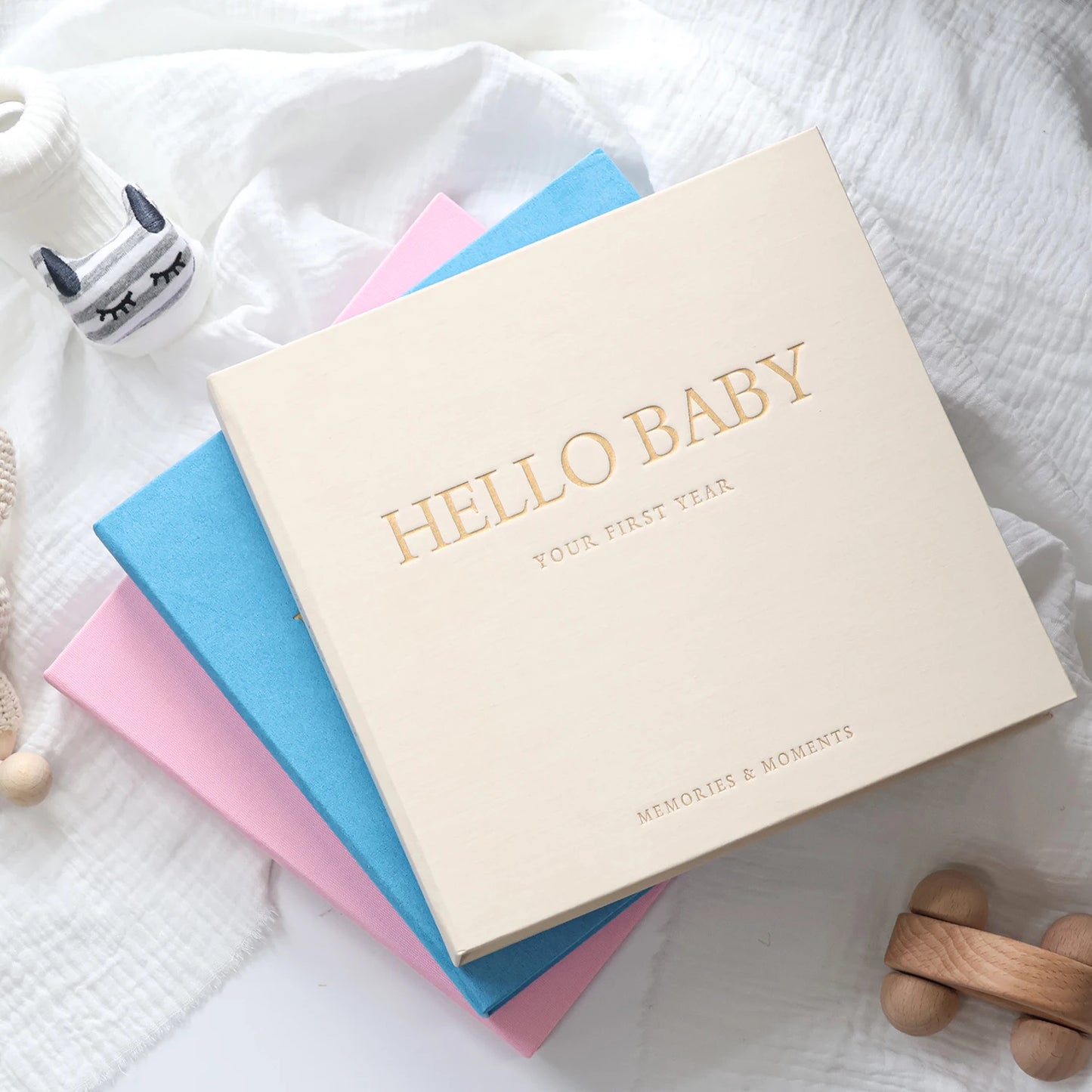 Linen Baby Memory Book – Baby Milestone Journal & Keepsake Album