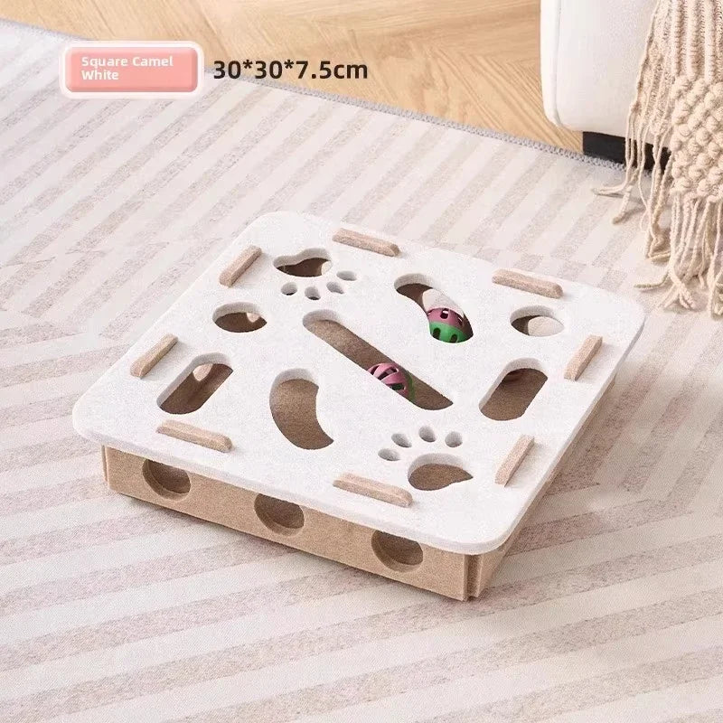 Interactive Cat Puzzle Toy – Felt Play Box with Ball Track & Scratcher