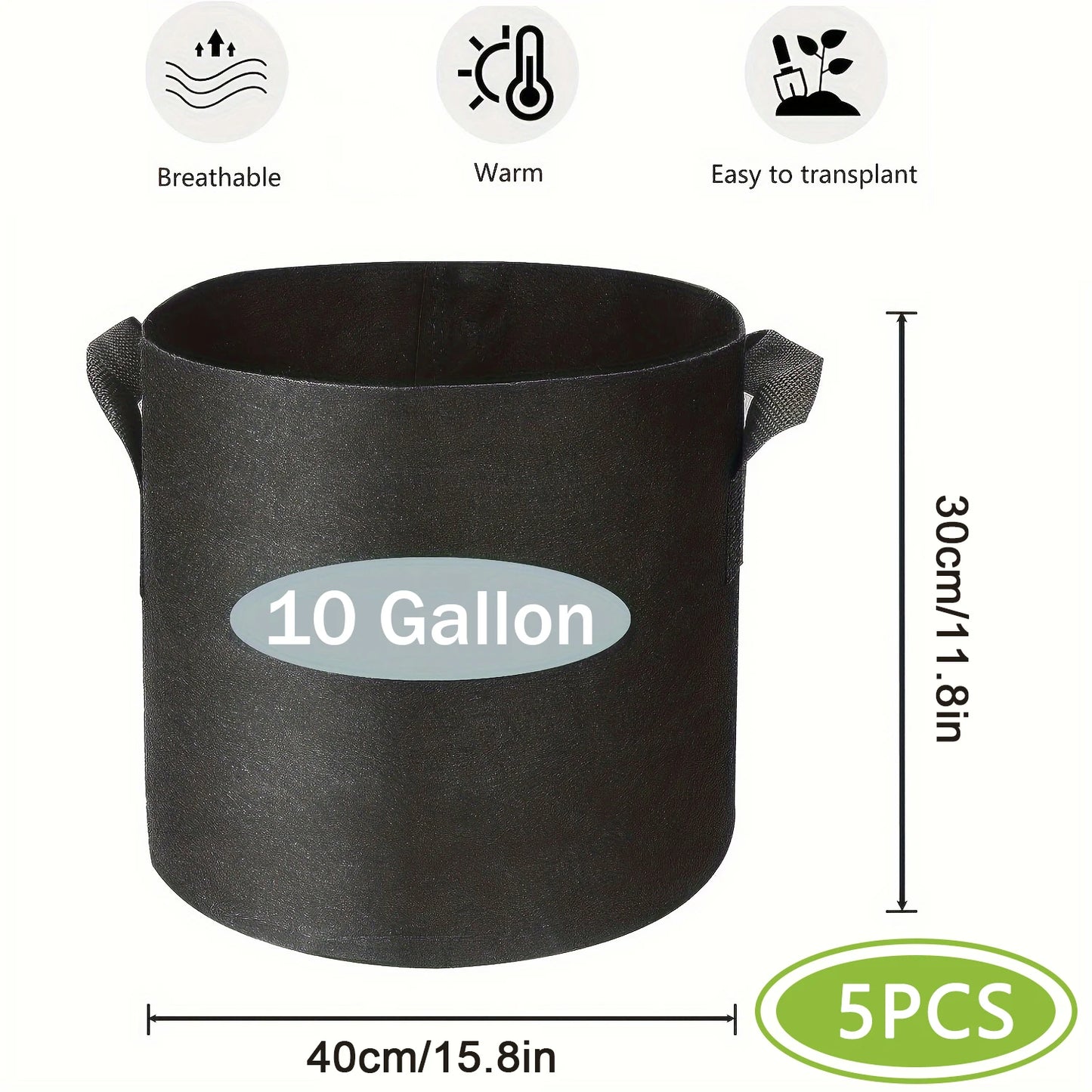 5 & 10 Gallon Fabric Grow Bags with Handles – Breathable Planting Pots