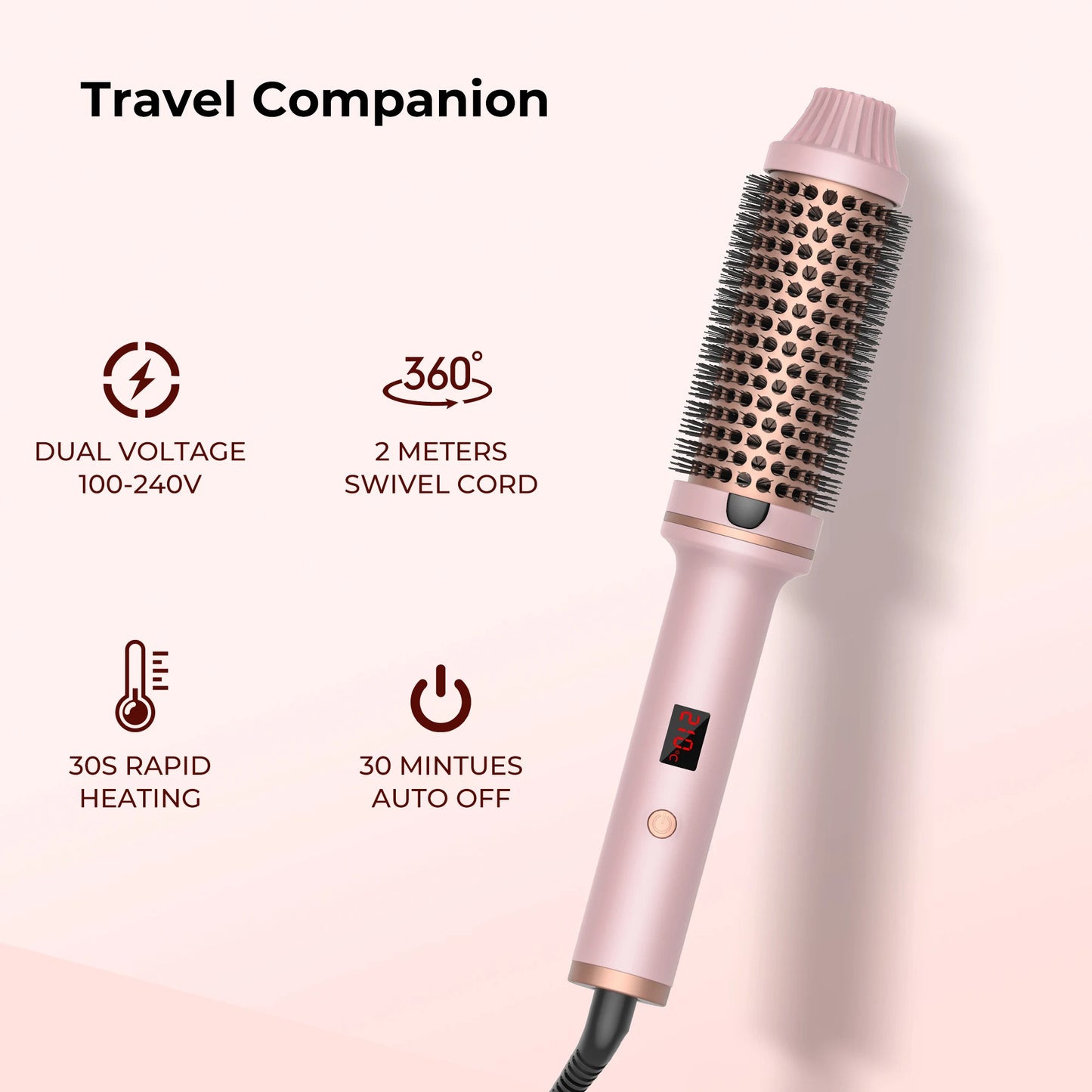 Ceramic Heated Thermal Brush – Volumising Hot Brush for Loose Curls & Smooth Styling
