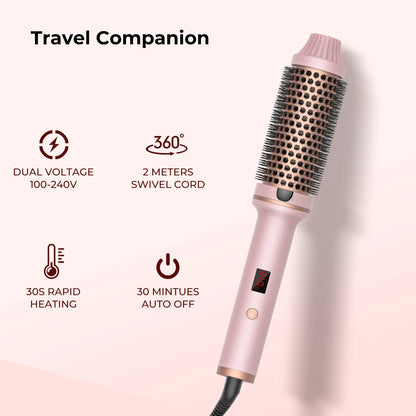 Ceramic Heated Thermal Brush – Volumising Hot Brush for Loose Curls & Smooth Styling